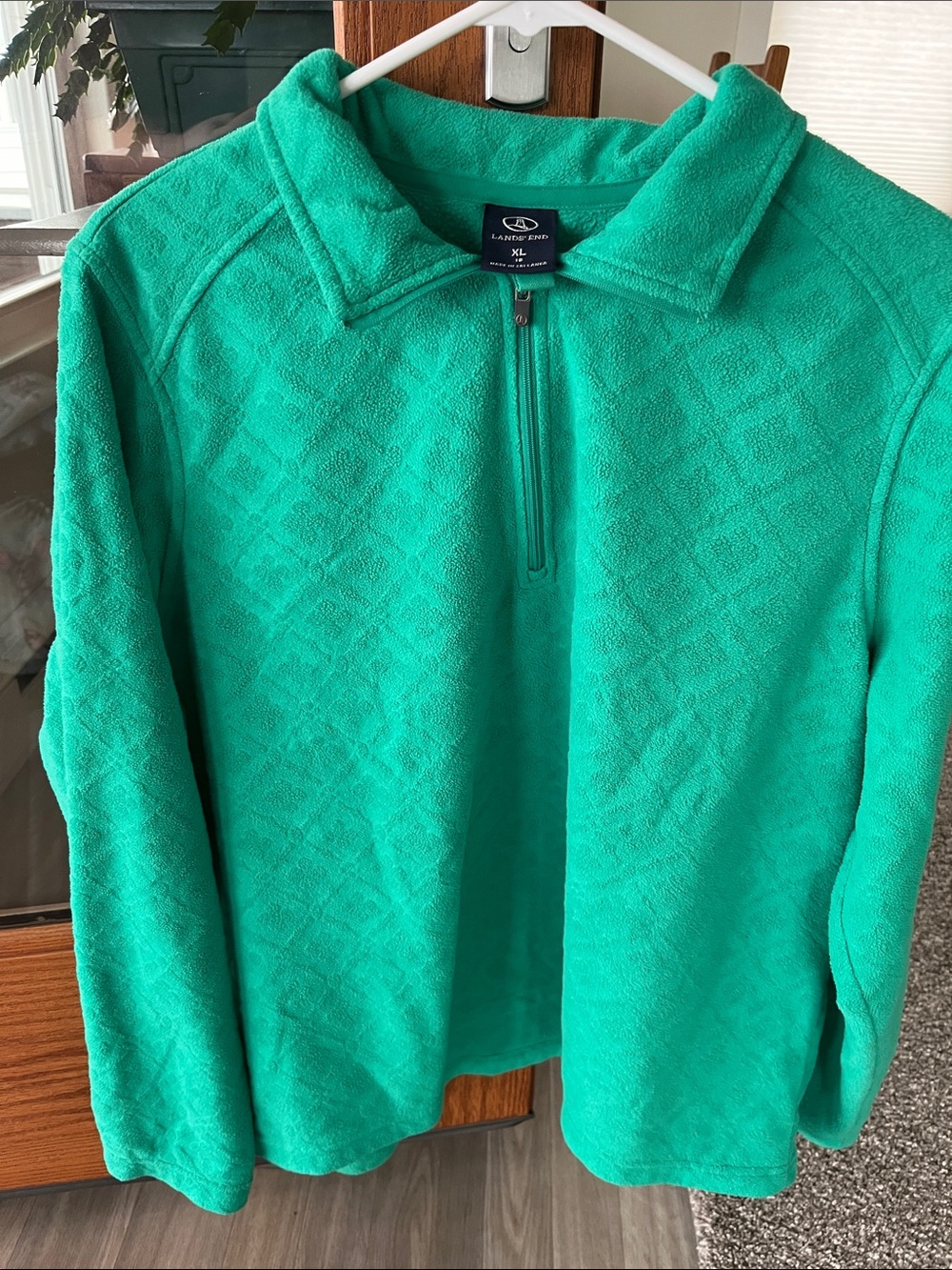 Lands' End Women's Green  Diamond-Texture Quarter Zip Fleece